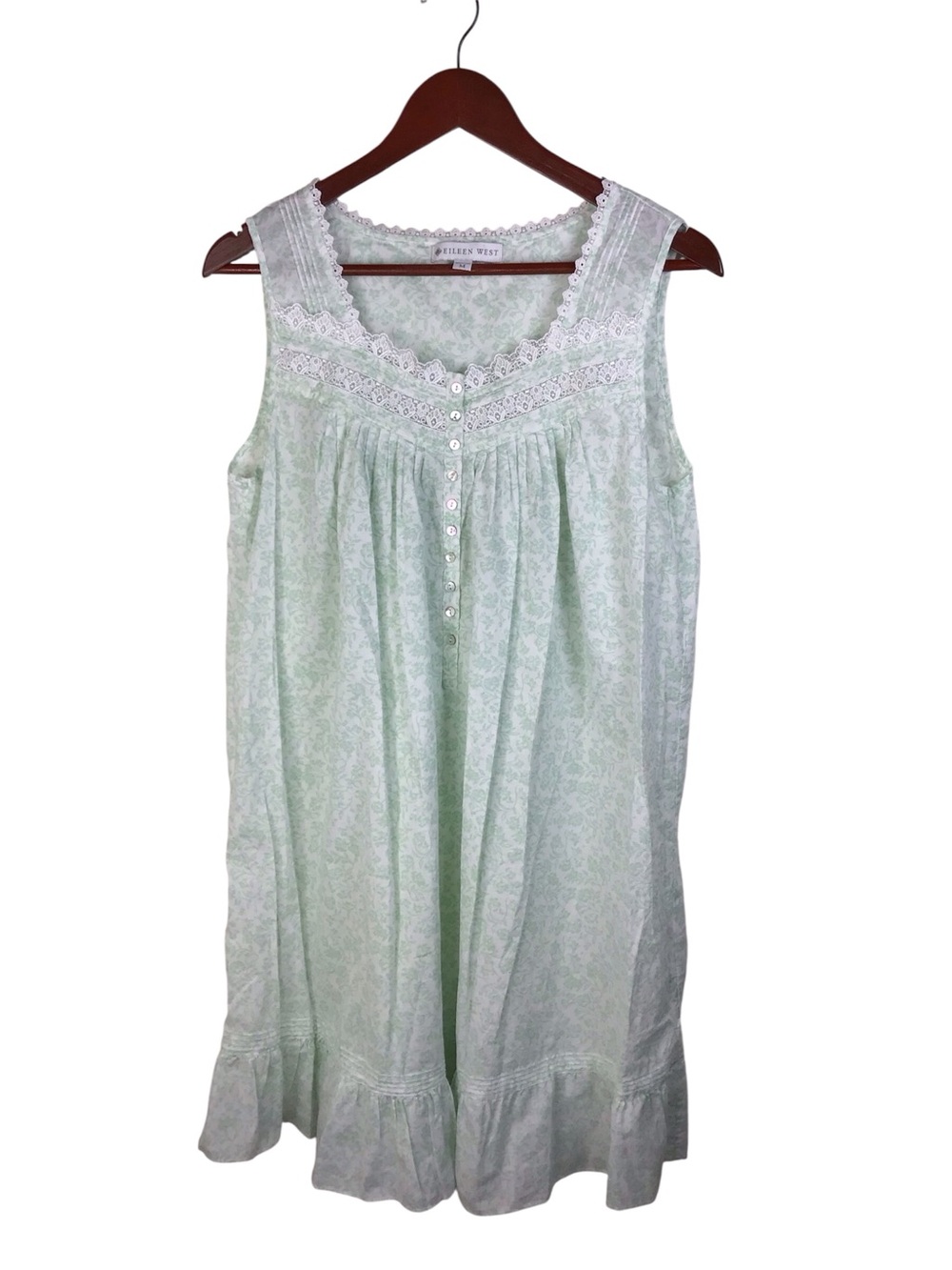 Eileen West Granny Core Sleeveless Cotton Nightgown in Green Size Medium.